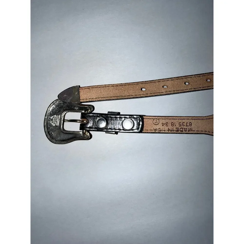Vintage black leather rhinestone accent country western belt 34 USA made cowboy